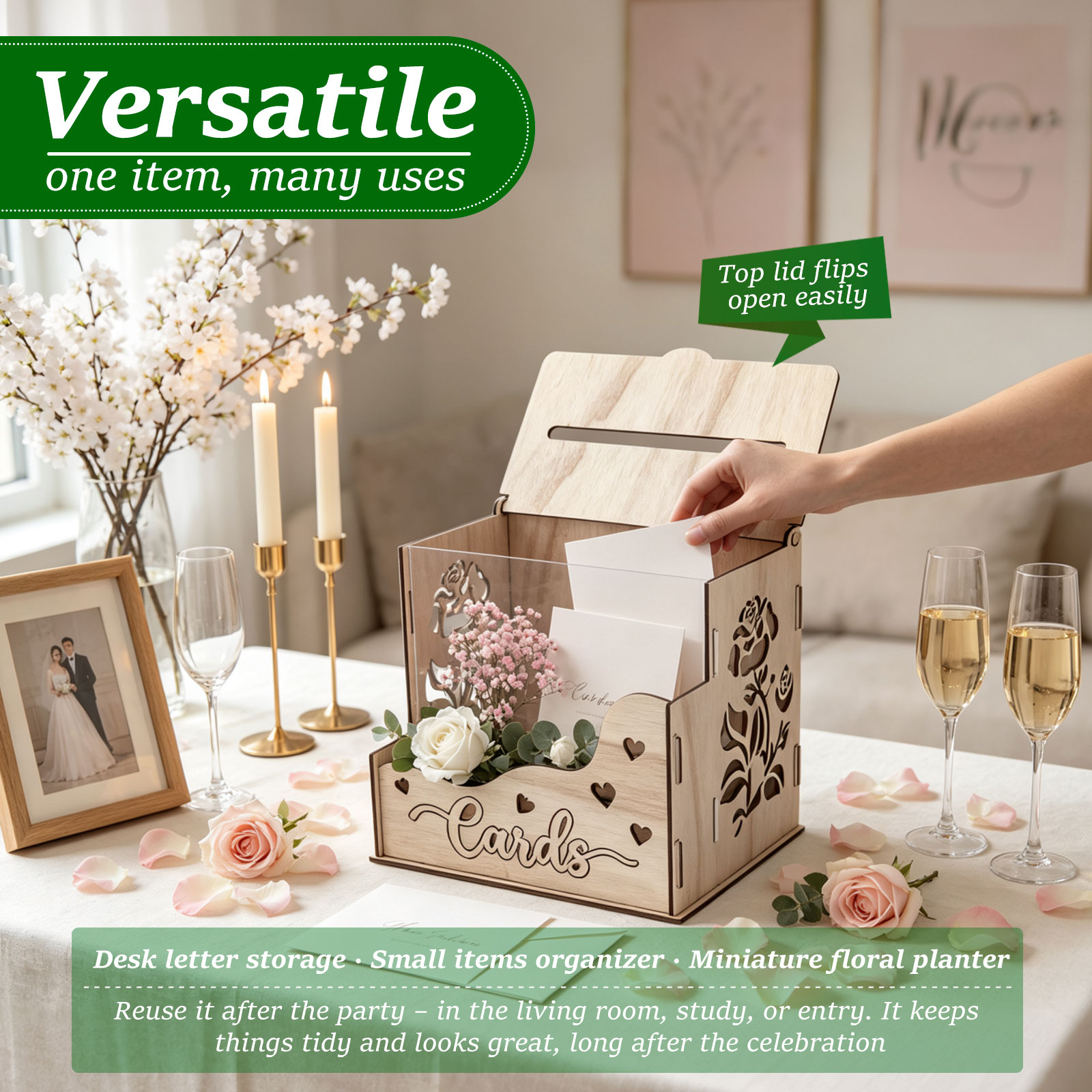 صندوق بطاقات خشبي للحفلات مع ن - مراجعة Wedding Card Box وسعره
